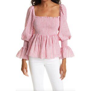 Cinq À Sept Womens XS Tous Les Jours Red White Adly Stripe Smocked Top Blouse